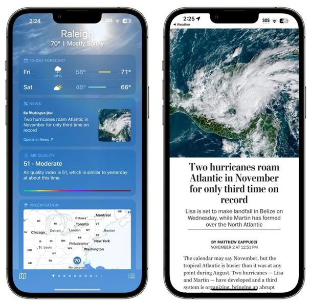 柏乡苹果14维修分享iPhone 14手机如何看天气时顺带看新闻 